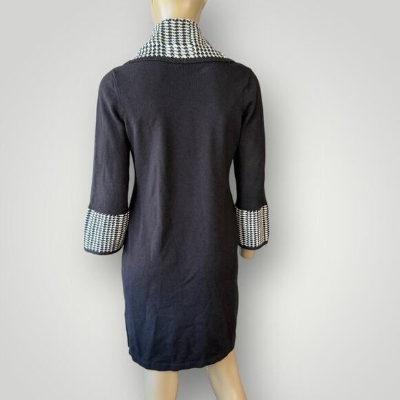 Jessica Howard Cowl Neck 3/4 Sleeves Knit Sweater Dress Size M Black Houndstooth - Picture 3 of 14